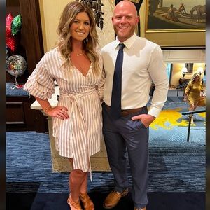 Alexis Striped Gathered Sleeve Maren Wrap Dress